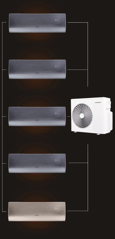 Мульти сплит-система на 5 комнат 25+25+25+25+25 м2 AURUS ADI/in-09HN8/BLACK*4+ADI/in-09HN8/GOLD*1/ADMI/out-42H5N8 D Series