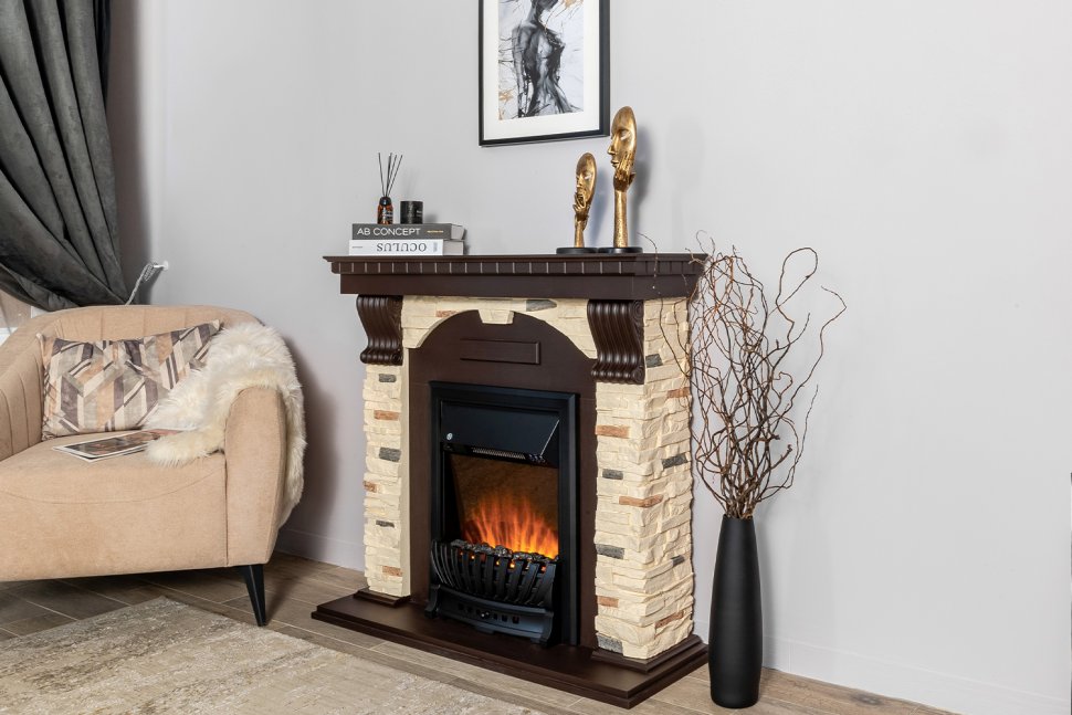 Каминокомплект Royal Flame Dublin (Разборный) с очагом Aspen Black орех каньон/сланец